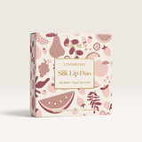 House of Holabox Stray Willow Silk Lip Duo in Strawberry featuring a sugar lip scrub and conditioning lip balm set.