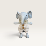 House of Holabox And the Little Dog Laughed Tabitha elephant soft toy in grey fabric with cream ruffled romper