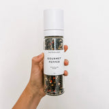 House of Holabox Tasteology gourmet pepper grinder with a colourful blend of peppercorns in a refillable glass bottle