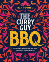 House of Holabox The Curry Guy BBQ cookbook cover featuring vibrant red and orange flame patterns on a dark background