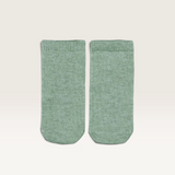 House of Holabox Toshi organic cotton baby ankle socks in a soft sage green melange knit for 0-6 month infants.