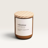 House of Holabox The Commonfolk Collective amber soy candle with a wooden lid and Valentine dictionary definition label