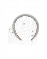 House of Holabox Morgan & Taylor white padded headband featuring a delicate lace veil with soft dot detailing.