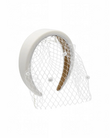 House of Holabox Morgan & Taylor white padded headband with a delicate lace veil featuring soft dot detailing.