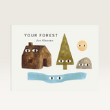 House of Holabox Your Forest board book by Jon Klassen featuring whimsical illustrations of a cabin, tree, and ghost.