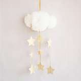 Alimrose ivory tulle cloud nursery mobile with hanging sparkling gold stars for a dreamy celestial room decor.