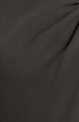 Close-up of the charcoal Jasmine Front Pleat Jumpsuit fabric showing the elegant drape and textured weave.