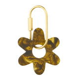 Kip resin flower key ring in olive marbled resin with a brass-look D-lock clasp.