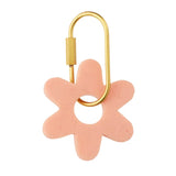Kip resin flower key ring in soft pink with a brass-look D-lock clasp.