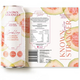 House of Holabox Known Stranger Guava Squeeze prebiotic sparkling juice in a 250ml can with pink guava illustrations.