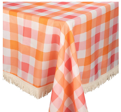 ‘Kollab’ Fringed Tablecloth – Watermelon Peach Check