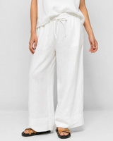 Linen Blend Elastic Drawstring Waist Pants - White S -House of Holabox