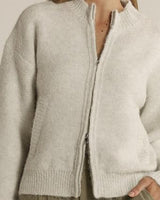 Snow marle white fluffy knit zip-up jumper with ribbed trim and a double zip-through front in a relaxed fit.