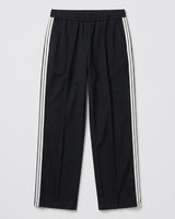 Black Maddison joggers with a relaxed fit, elasticated waistband, and white side-stripe detailing.