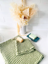 'Mama and Tochter' 100% Organic Cotton Rustic Waffle Face Cloth - Light Olive-House of Holabox