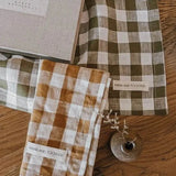 ‘Mama And Tochter’ French Linen Tea Towels - Assorted-Toffee Gingham-House of Holabox