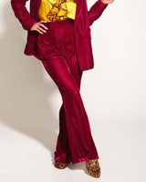 Mustang Sally wide-leg velvet pants in deep magenta with a tailored fit and smooth finish.