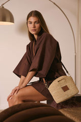 ‘NIM’  Leather Trimmed Raffia Mini