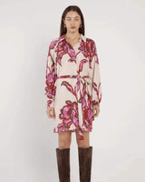 Novara linen-blend shirt dress in a cream floral print with button-through front and removable waist tie.