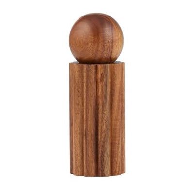 Wooden object with a spherical top on a white background
