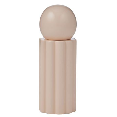Decorative object with a spherical top and cylindrical base on a white background