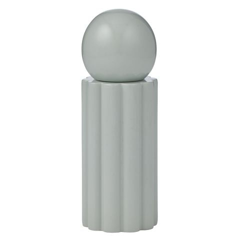 Decorative object with a spherical top and ribbed cylindrical base on a white background