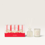 Palm Beach Collection Velvet Berry candle and reed diffuser gift set with striped packaging box.
