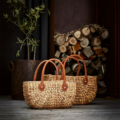 Robert Gordon | Suede Handle Wicka Baskets - 2 Sizes - Pink & Brown – Mahogany / S