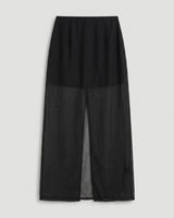 Black pencil skirt from the Sandra set, featuring a sheer layered design and a front slit.