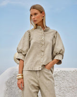 Saskia Balloon Shirt - Parchment Neutral -House of Holabox