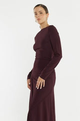 JADE SEAMED JERSEY DRESS - Burgundy