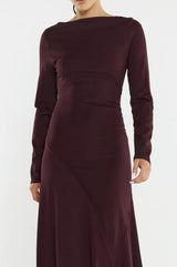 JADE SEAMED JERSEY DRESS - Burgundy