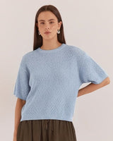 Noni Relaxed Knit Tee - Pale Blue Cream