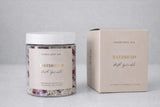 Soaked Body Bar Bath Sprinkles in decorative jar with organic botanicals and fragrance blends for relaxing bath experience