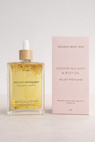 'Soaked' Nourishing Bath and Body Oils – Velvet Pistachio