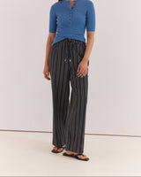 Sol Resort Pants - Black Cobalt Stripe Black