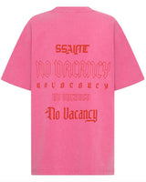 Pink acid wash cotton unisex tee featuring back graphic prints of the SŚAINT logo and No Vacancy text.