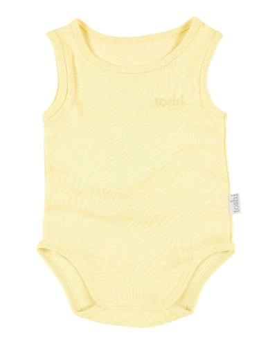 ‘Toshi’ Organic Singlet Onesie (assorted colours) – Buttercup / 0000