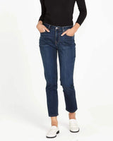 High-rise Wynona Curve jeans in dark wash stretch denim featuring a slim straight leg and five-pocket design.