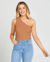 Bec One Shoulder Top - Mocha