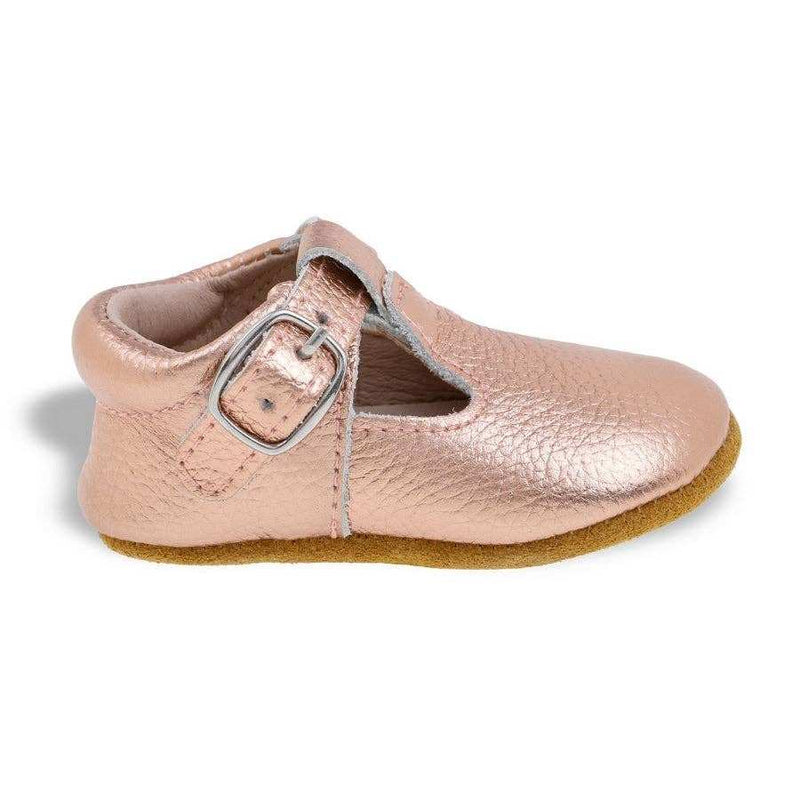 'Fauve + Co' - Lottie T-Bar Leather Shoes Rose Gold