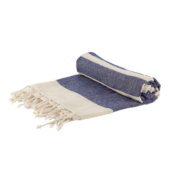 ‘Nicola Spring’ Turkish Beach Towel - Dark Blue Stripe