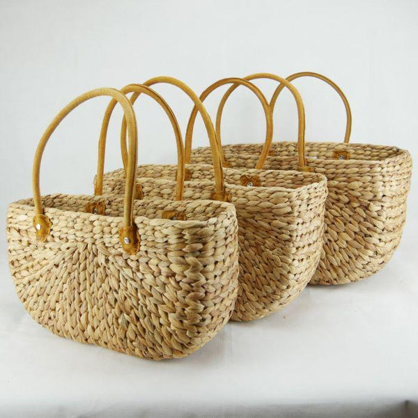 WATER HYACINTH RECTANGLE BASKETVery versatile baskets with suede covered handles. Can be used for supermarket and market shopping as well as home storage for magazines and books.
Available for LocBACK TO BASKETS