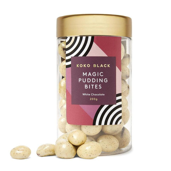 'Koko Black' Bites
Magic Pudding Bites
Gooey, merry morsels of sweetly stewed Christmas fruits and spices covered in dreamy white chocolate. Chewy, magical and moreish! Perfect for shKOKO BLACK