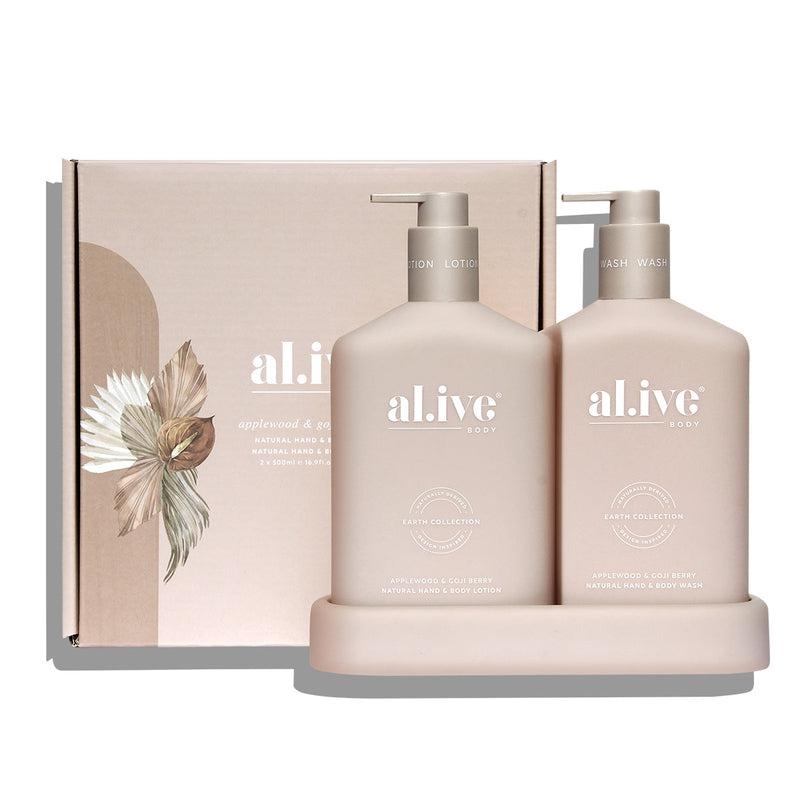 'Al.Ive Body' - Body Wash and Lotion Range.  Duos Trays + Singles
The al.ive body® Australian made hand &amp; body range combines product purity with designer aesthetics to stimulate your senses and shape your surroundings.
The alAl.Ive Body