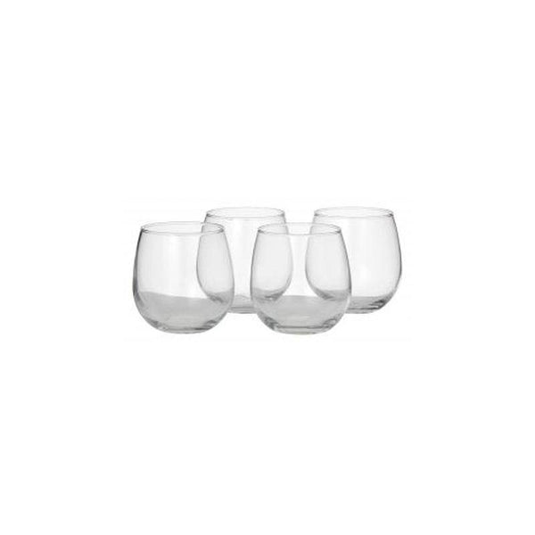 Set of four durable stemless white wine glasses for everyday use and quality barware