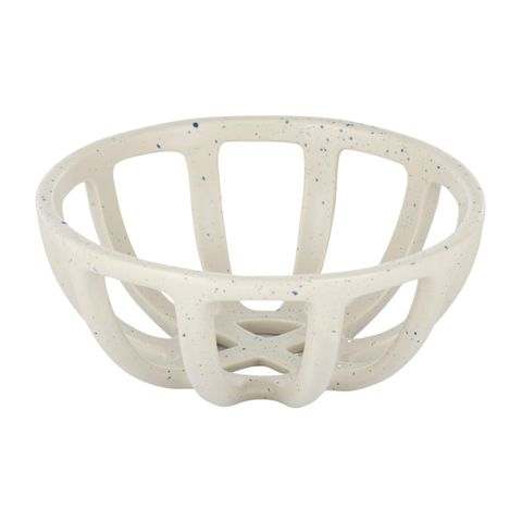 Viva Ceramic Basket 21.5 x 8.5cm with open slatted design in speckled white ceramic