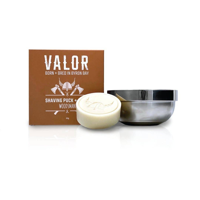‘Valor’ Shaving Soap Puck + Steel Bowl - Woodsman Scent