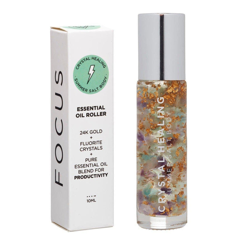 'Summer Salty Body' Essential Oil Roller Range 10mlFOCUS · I am here and now ·
Fluorite infused oil with a Fluorite rollerball to promote focus, productivity and creativity. This essential oil blend of Mandarin, GrapSummer Salt Body