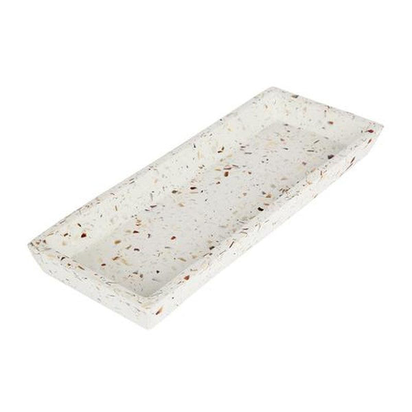 'Zakkia' Terrazzo Rectangle TrayThe ZAKKIA Terrazzo Tray has been designed to display candles and other trinkets. 
ZAKKIA Terrazzo has been sealed so you can feel free to serve food on your tray anZakkia